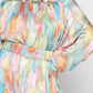 Woman fashion Colorful flowy Rainbow Yoryo satin hidden buttons side pockets collar neck long balloon sleeves maxi dress with detachable belt